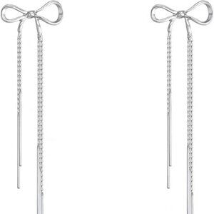Drop Earrings for Women Girls Silver Crystal Bowknot Tassels Statement Earrings